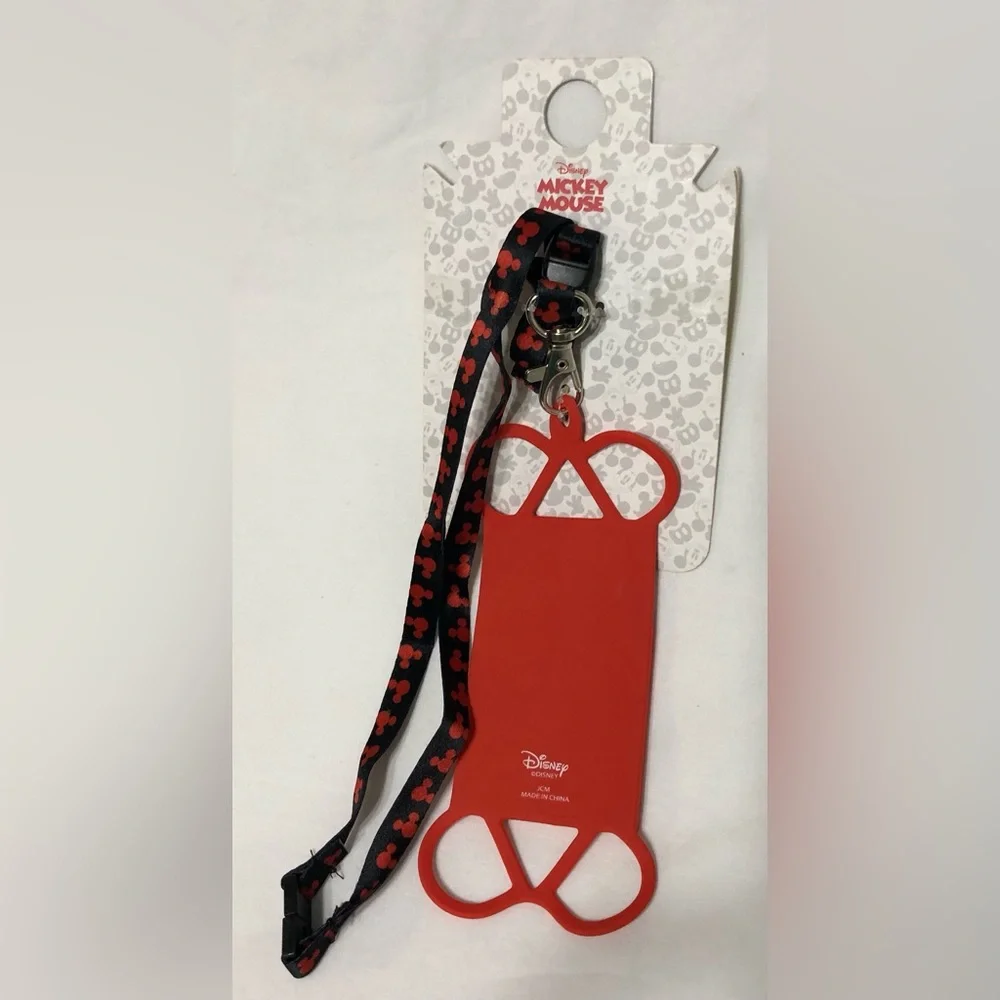 Disney Mickey Mouse smartphones Lanyard Holder w/card pouch attached red.